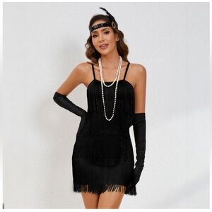 HALLOWEEN COSTUME! Elegant Black Fringe Flapper Dress Size Medium